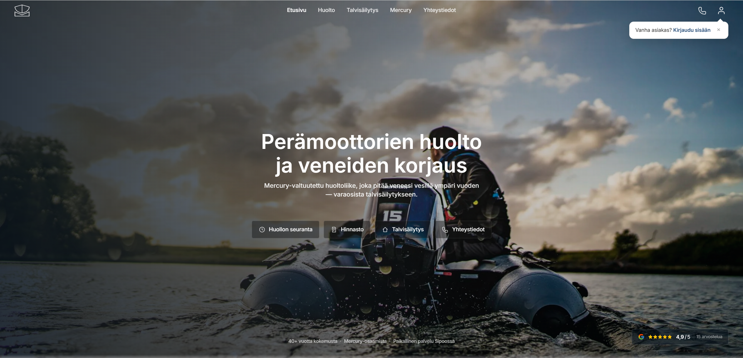 Sipoon Vene ja Moottorin verkkosivuston esimerkkikuva